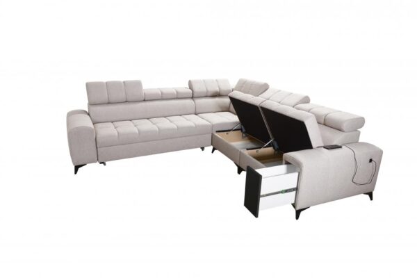 Stylish GRECO III corner sofa, integrated bar, USB port