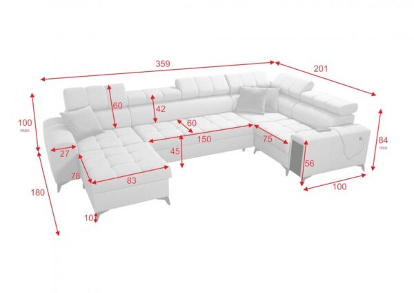 GRECO IV MAXI sofa with integrated storage compartments open