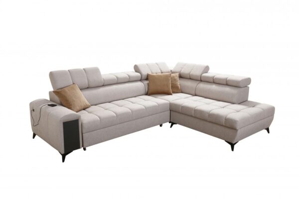 Detailed view of Greco VII sofa's integrated bar and USB charging port.