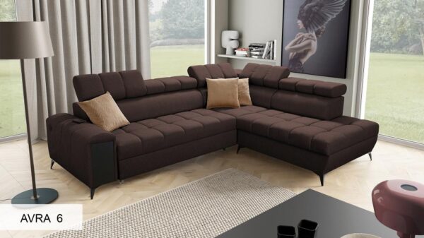 Greco VII sofa with a high gloss white lacquered laminate shelf option.