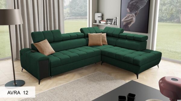 Satin matte black laminate shelf detail on the Greco VII corner sofa.