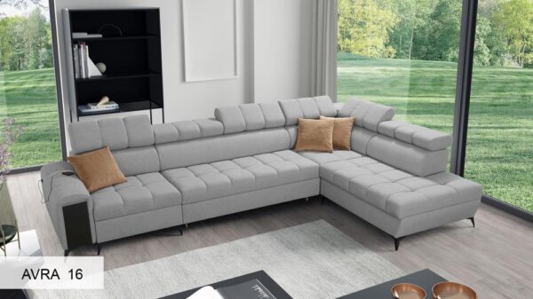 GRECO XI sofa with the Silver Wenge laminate shelf detail