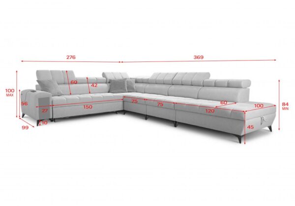 GRECO XII corner sofa demonstrating adjustable headrest function