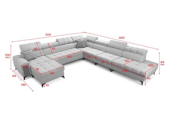 GRECO XIII corner sofa with a pull-out chaise lounge extension and USB charging