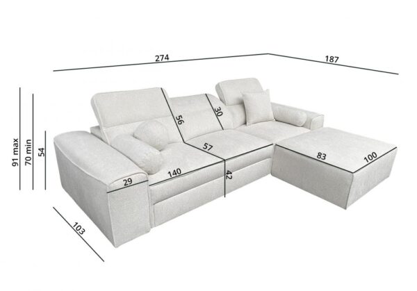 VITO I corner sofa, full view of the sofa bed function extended