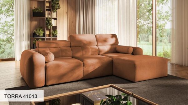 VOLARE I elegant corner sofa showcasing its compact design and features