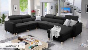 LORETTO VII corner sofa in grey fabric, front view