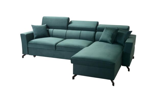 Spacious grey Veneto I corner sofa, showcasing adjustable headrests