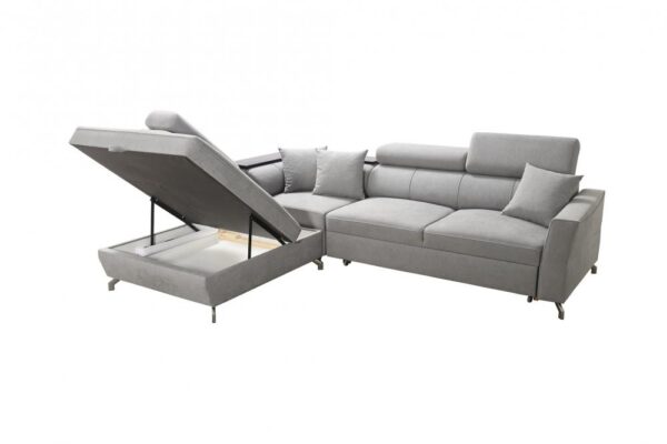 Close-up of VENETO III adjustable headrest and integrated corner shelf