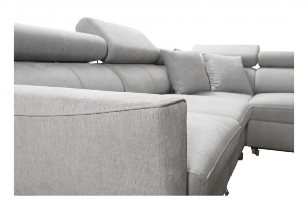 Close-up of adjustable headrest on a modern sofa