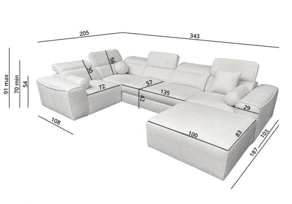 VITO IV corner sofa, overall dimensions, perfect for family lounge