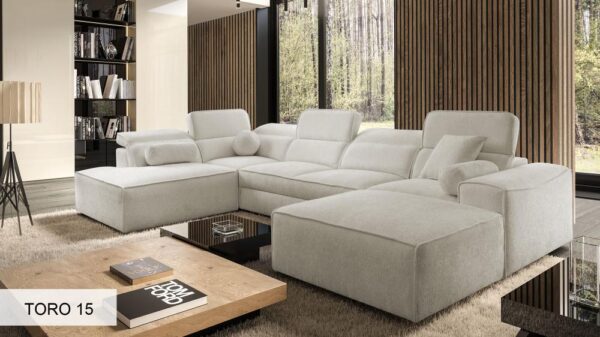 VITO VI corner sofa, front view, showcasing decorative cushions and robust construction