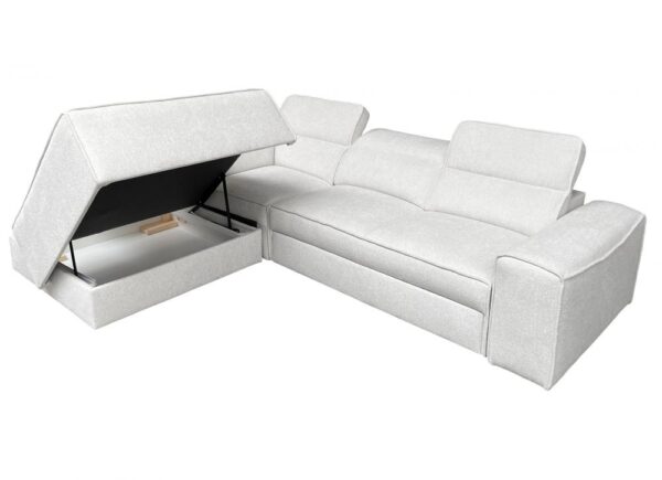 Detailed view of VITO VII sofa's elegant armrest and base design