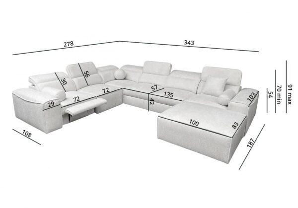 VITO VIII MIX corner sofa, side view demonstrating generous dimensions