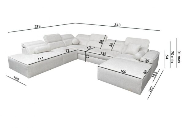 VITO X corner sofa with pouffe extended for chaise lounge.