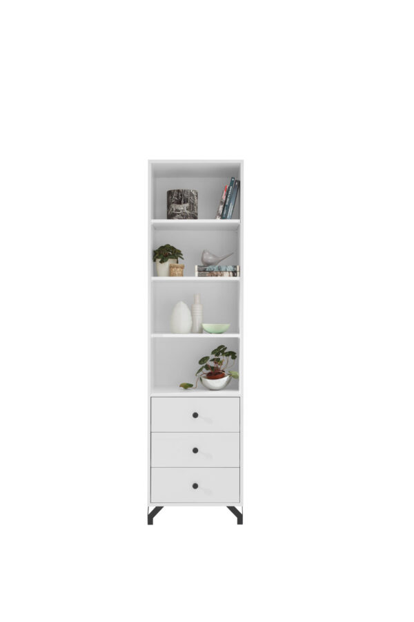 Tall Open Bookcase 50 cm BERGEN BE4 – White High Gloss