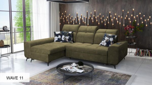 GOLDEN I sofa with wooden rear legs in wenge, elegant and rich