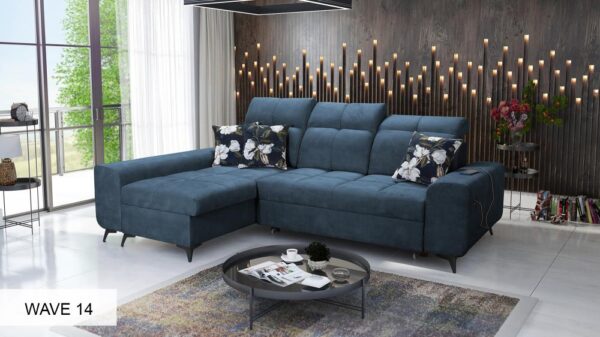 Detail of GOLDEN I sofa with chrome rear legs option
