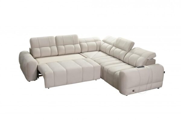 Spacious AVELIO III corner sofa with sleeping function activated.