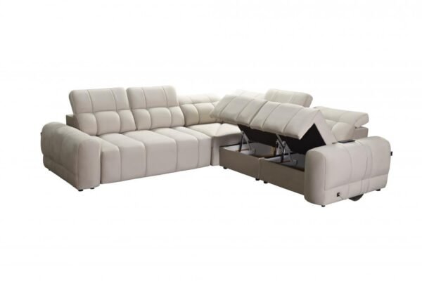 AVELIO III sofa bed detail showing USB A+C charging port.