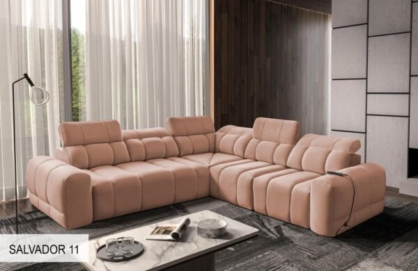 Overview of AVELIO III corner sofa's sleek profile.