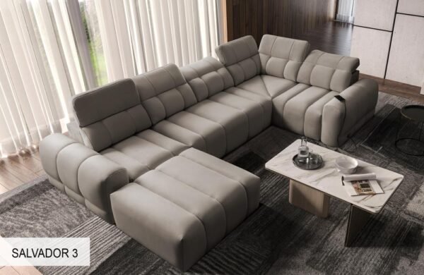 AVELIO IV corner sofa in a contemporary dark grey fabric finish.