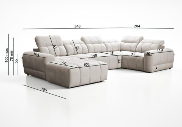 AVELIO IV corner sofa dimensions diagram for precise planning.