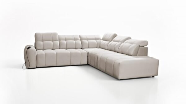 AVELIO IX modern corner sofa with adjustable headrests, detailed view.