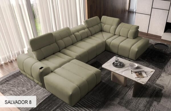 AVELIO VI sofa's innovative ottoman with hidden "crocodile" fasteners