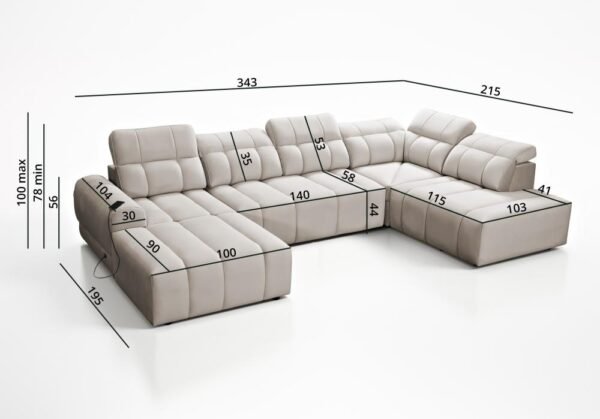 AVELIO VI corner sofa dimensions diagram for planning space