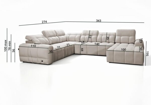 AVELIO VIII corner sofa dimensions diagram