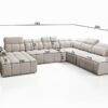 Technical diagram illustrating the precise dimensions of the AVELIO X corner sofa.