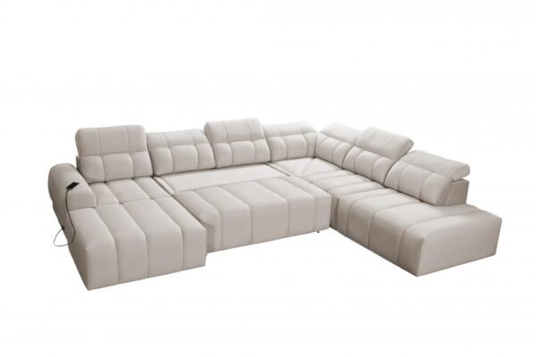 Detail shot of the integrated USB A+C charging port on AVELIO X sofa.