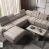 AVELIO X modern corner sofa in a light grey fabric living room.