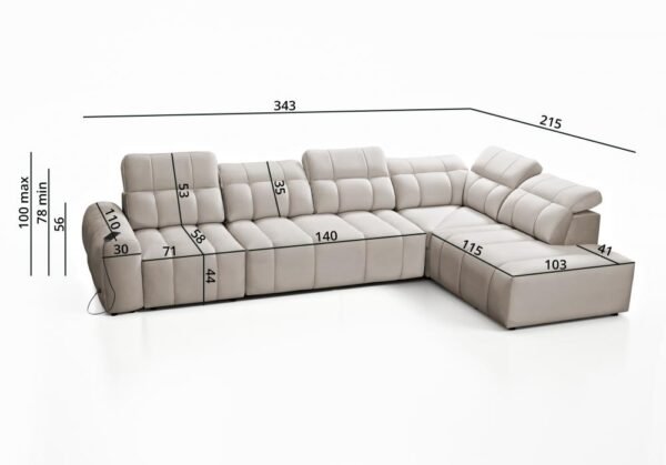 AVELIO XI Corner Sofa dimensions diagram with measurements