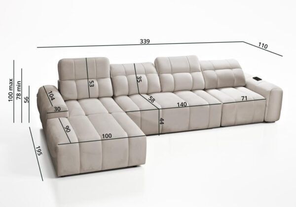 AVELIO XII corner sofa dimensions diagram
